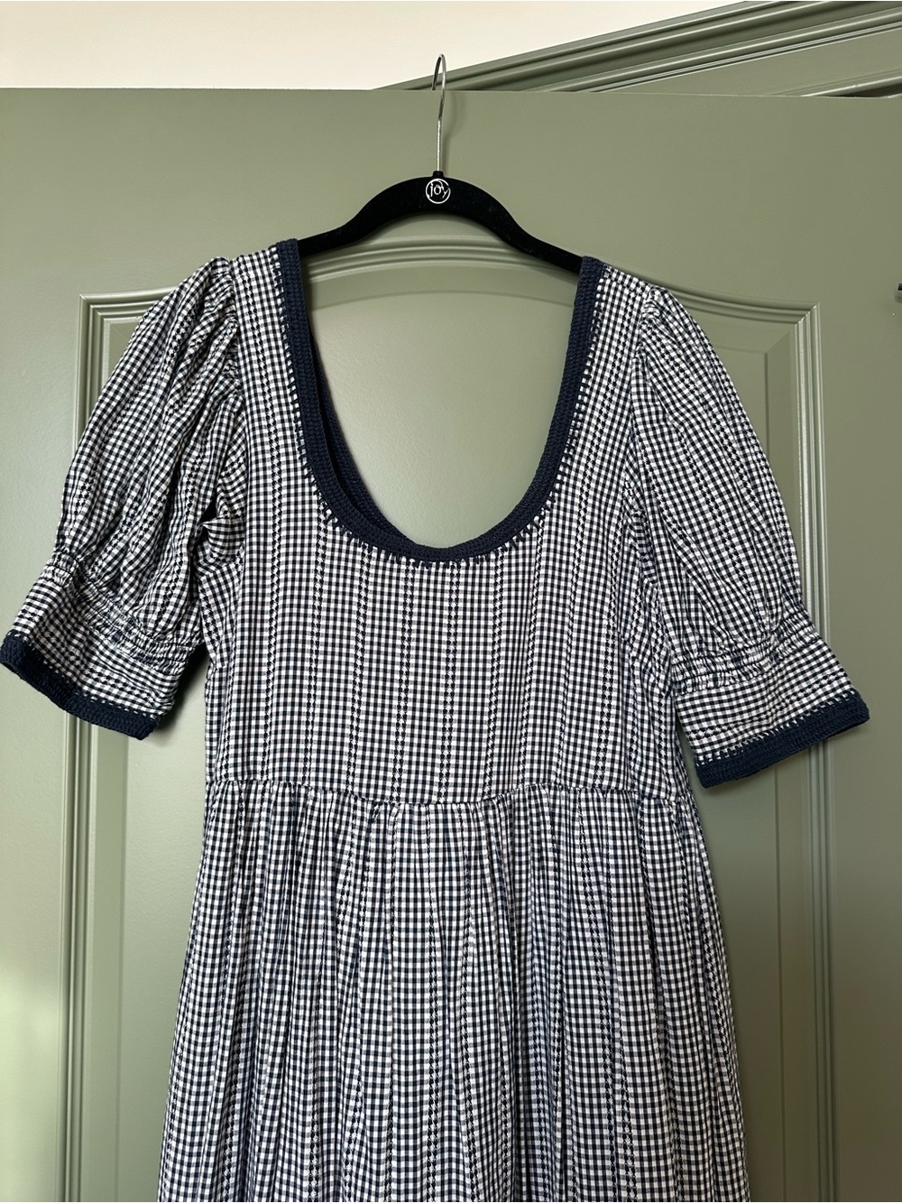 Loeffler Randall Navy and White Gingham Midi Dress